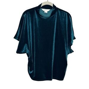 Apricot Shirt Womens 10 Teal Velvet Velour Mock Neck Dolman Short Sleeve
